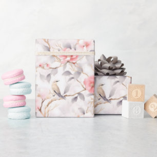 Blütenrosa Asiatischer Blütenvogel Geschenkpapier