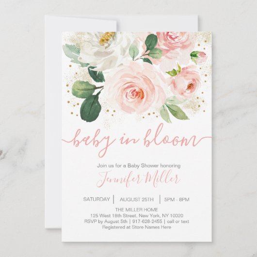 Blütenrosa Baby in Blütendusche Einladung (Vorderseite)