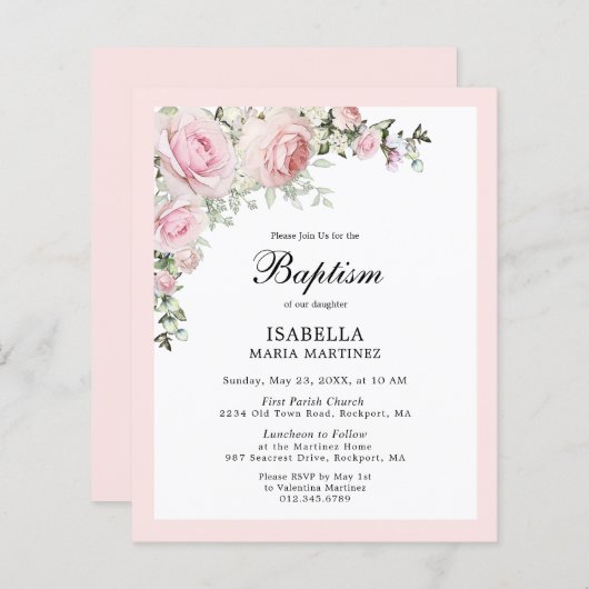 Blütenrosa Bläsertaufen im Haushalt Einladung (Vorne/Hinten)