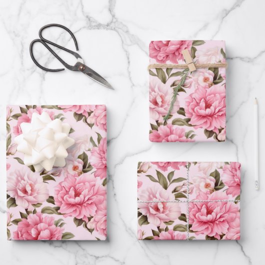 Blütenrosa Blume Geschenkpapier Set (Vorderseite)