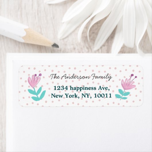 Blütenrosa Blume Polka Punkte weiße Rücksendeadres (Insitu)