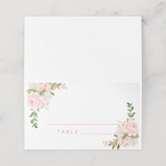 Blütenrosa Blumen Wasserfarben Hochzeit Platzkarte (Außenseite Aufgefaltet)