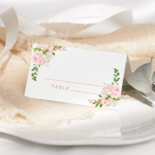 Blütenrosa Blumen Wasserfarben Hochzeit Platzkarte