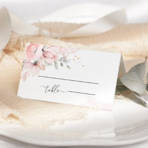 Blütenrosa Blumen Wasserfarben Hochzeit Platzkarte