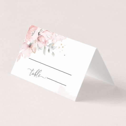Blütenrosa Blumen Wasserfarben Hochzeit Platzkarte (Vorderseite)