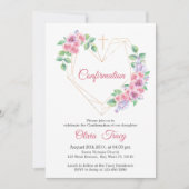 Blütenrosa Blumenbestätigung mit goldenem Herzen Einladung (Vorderseite)