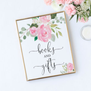 Blütenrosa Blumenbücher und Geschenke Babyduschzei Poster
