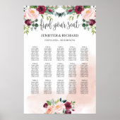 Blütenrosa, blumenburgundische Sitzkarte Poster (Vorne)