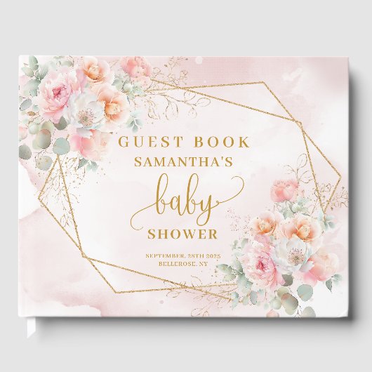 Blütenrosa Blumendusche Mädchen Gold Gästebuch (Vorderseite)