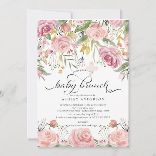 Blütenrosa Blumengebäck Einladung (Vorderseite)