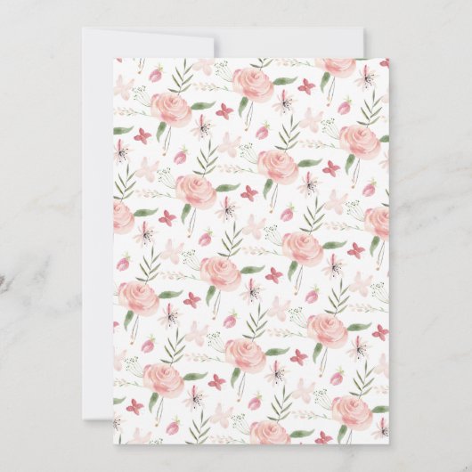 Blütenrosa Blumengebäck Einladung (Rückseite)