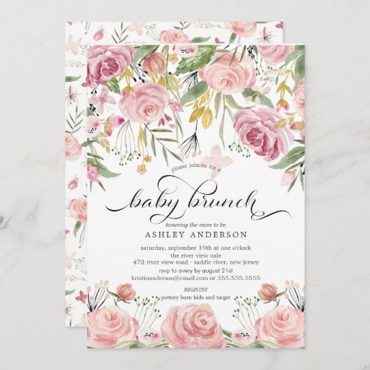 Blütenrosa Blumengebäck Einladung (Vorne/Hinten)