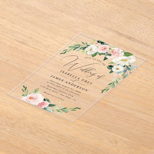 Blütenrosa Blumenhochzeit Acryleinladungen (Ablage )