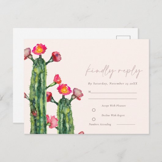 Blütenrosa Blumenkakteen Foliage Aquarellfarben UA Postkarte (Vorne/Hinten)