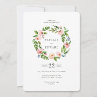 Blütenrosa Blumenkranz Einladung