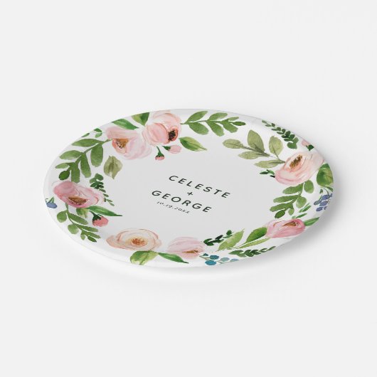 Blütenrosa Blumentraum Pappteller (Schrägansicht)