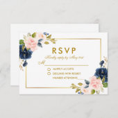 Blütenrosa Blush Blue Wedding RSVP Gold (Vorne/Hinten)