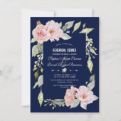 Blütenrosa Blütenblütenfest Blaue Probe Abendessen Einladung (Vorderseite)