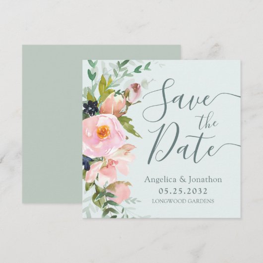 Blütenrosa Blütenbraun Blau Save the Date (Vorne/Hinten)