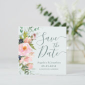 Blütenrosa Blütenbraun Blau Save the Date (Stehend Vorderseite)
