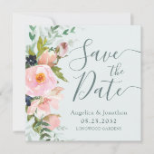 Blütenrosa Blütenbraun Blau Save the Date (Vorderseite)