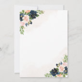 Blütenrosa Blütendusche (Navy & Blush) Einladung (Rückseite)