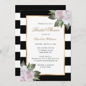 Blütenrosa Blütengoldfarben Schwarz-weißes Brautpa Einladung (Vorne/Hinten)
