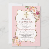 Blütenrosa Blütengrün Erste Heilige Kommune Einladung (Vorderseite)