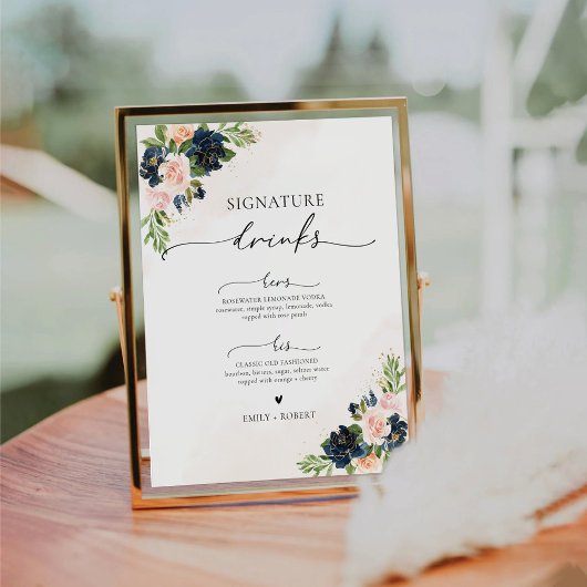 Blütenrosa Blütenunterschrift Getränke für Navy un Sockelschild