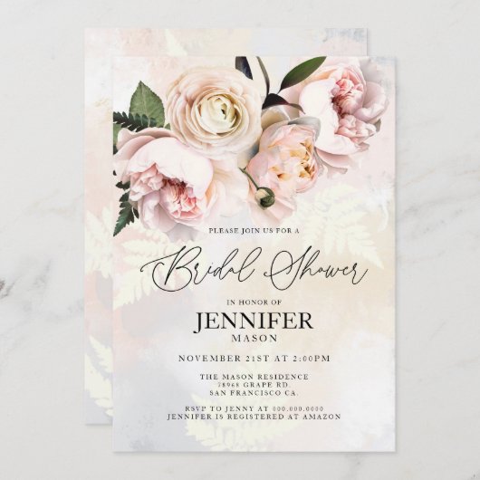 Blütenrosa Brautparty Einladung (Vorne/Hinten)