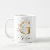 Blütenrosa Creme Aquarellfarben Monogramm G Kaffeetasse (Links)