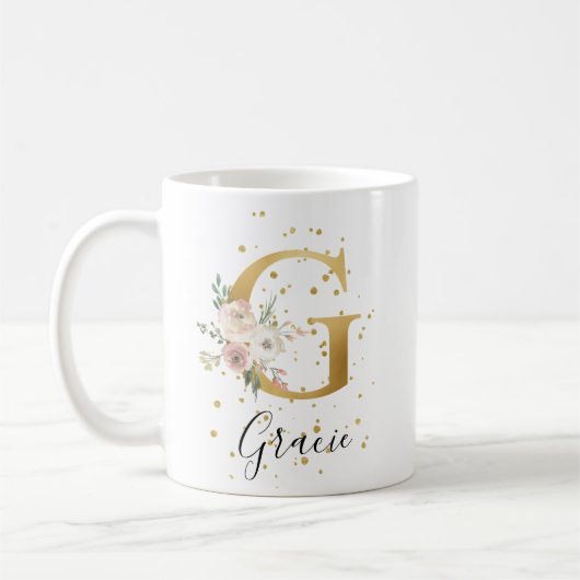 Blütenrosa Creme Aquarellfarben Monogramm G Kaffeetasse (Links)