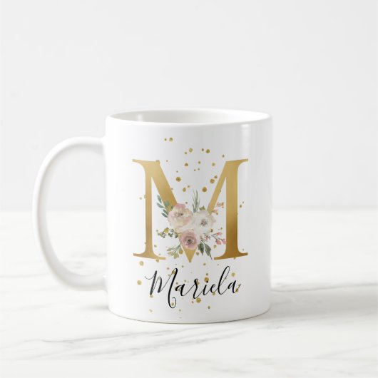 Blütenrosa Creme Aquarellfarben Monogramm Kaffeetasse (Links)