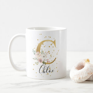 Blütenrosa Creme Aquarellfarbenmonogramm C Kaffeetasse