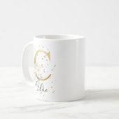 Blütenrosa Creme Aquarellfarbenmonogramm C Kaffeetasse (Vorderseite Links)