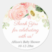 Blütenrosa cremefarbene Aquarellfarben Babydusche Runder Aufkleber (Vorderseite)