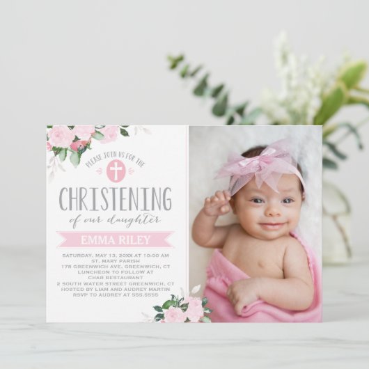 Blütenrosa| Einladung zur Feier (Stehend Vorderseite)