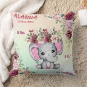 Blütenrosa Elefant Baby Birth Stats Kissen (Decke)