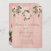 Blütenrosa elegante Taufe zum ersten Geburtstag Einladung (Vorne/Hinten)