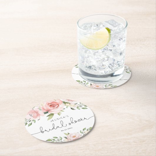 Blütenrosa Eukalyptus-Brautparty Runder Pappuntersetzer (Vor Ort)