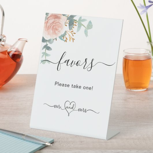 Blütenrosa Eukalyptus-Gastgeschenke Hochzeiten Sockelschild (In Situ)