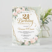 Blütenrosa Eukalyptus-Grünrahmen Einladung (Stehend Vorderseite)