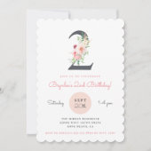 Blütenrosa Floral 2. Geburtstag Einladung (Vorderseite)
