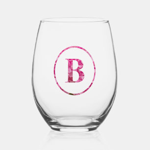 Blütenrosa Floral Monogram Lettering Art "B" Weinglas Ohne Stiel