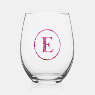 Blütenrosa Floral Monogram Lettering Art "E" Weinglas Ohne Stiel