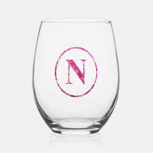 Blütenrosa Floral Monogram Lettering Art "N" Weinglas Ohne Stiel