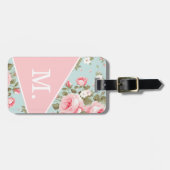 Blütenrosa-Floral-Monogramm Gepäckanhänger (Vorderseite horizontal)