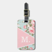 Blütenrosa-Floral-Monogramm Gepäckanhänger (Vorderseite vertikal)