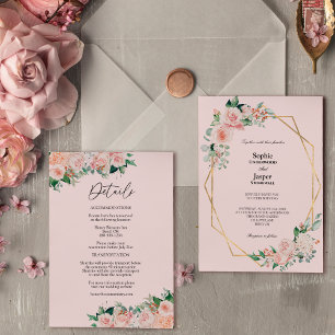 Blütenrosa ganz einfach in einer Hochzeit Einladung