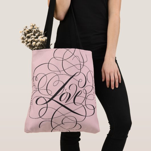 Blütenrosa Geblüht LIEBE Script Letters Tasche (Von Nahem)